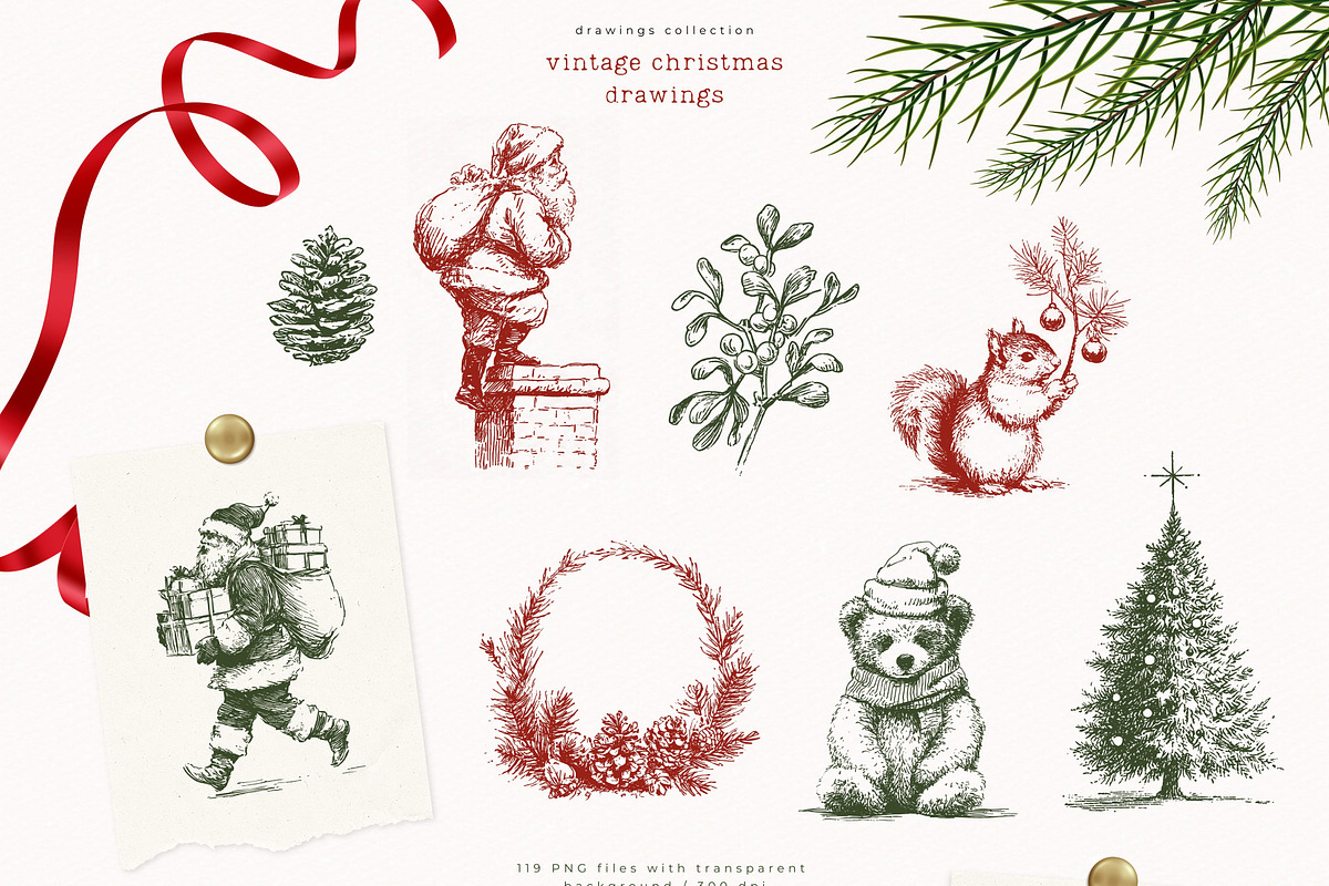 Vintage Christmas Drawings, a Seasonal Illustration by PeDe Designs (Photo 10 of 12)