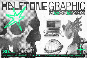 80 Halftone Bitmap Graphic Pack, an Object Graphic by Decade Studio