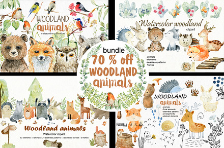 70% off. Bundle. Woodland animals., an Animal Illustration by TaPilipa