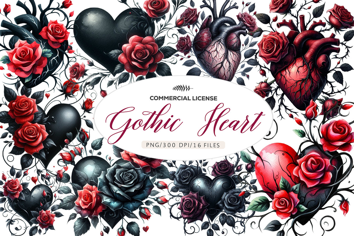Gothic Floral Heart Clipart, an Illustration by CreationArt (Photo 1 of 4)