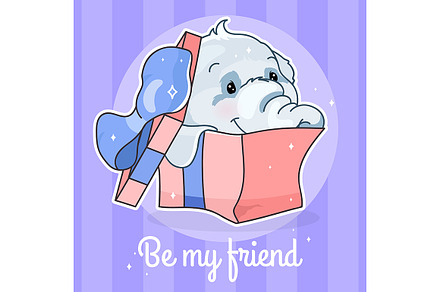 Cute elephant kawaii character, a Poster Template by The img