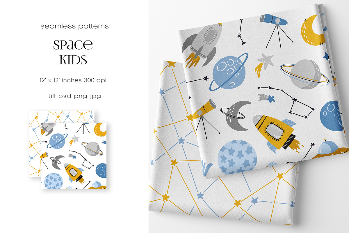 Space Kids - Seamless Patterns, a Pattern Graphic by PROTEA Watercolor Studio (Photo 6 of 6)
