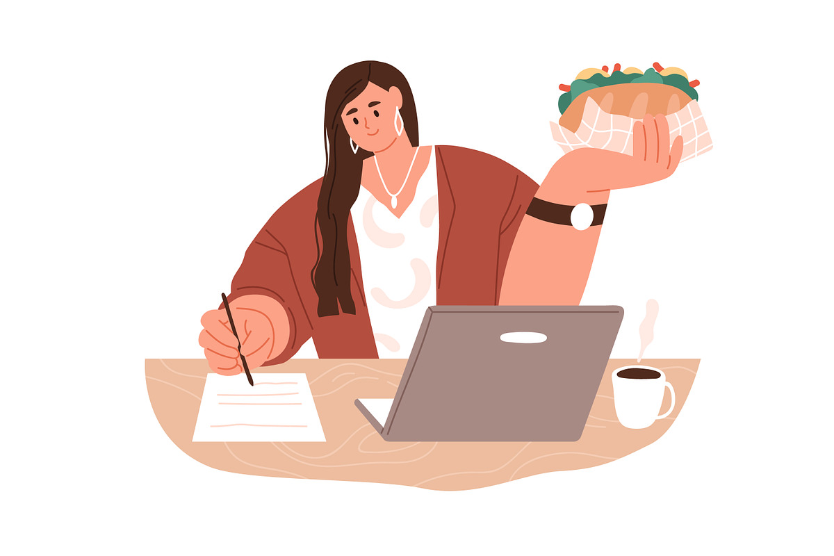 People eat food at table at work set, a Food Illustration by Good Studio (Photo 5 of 7)