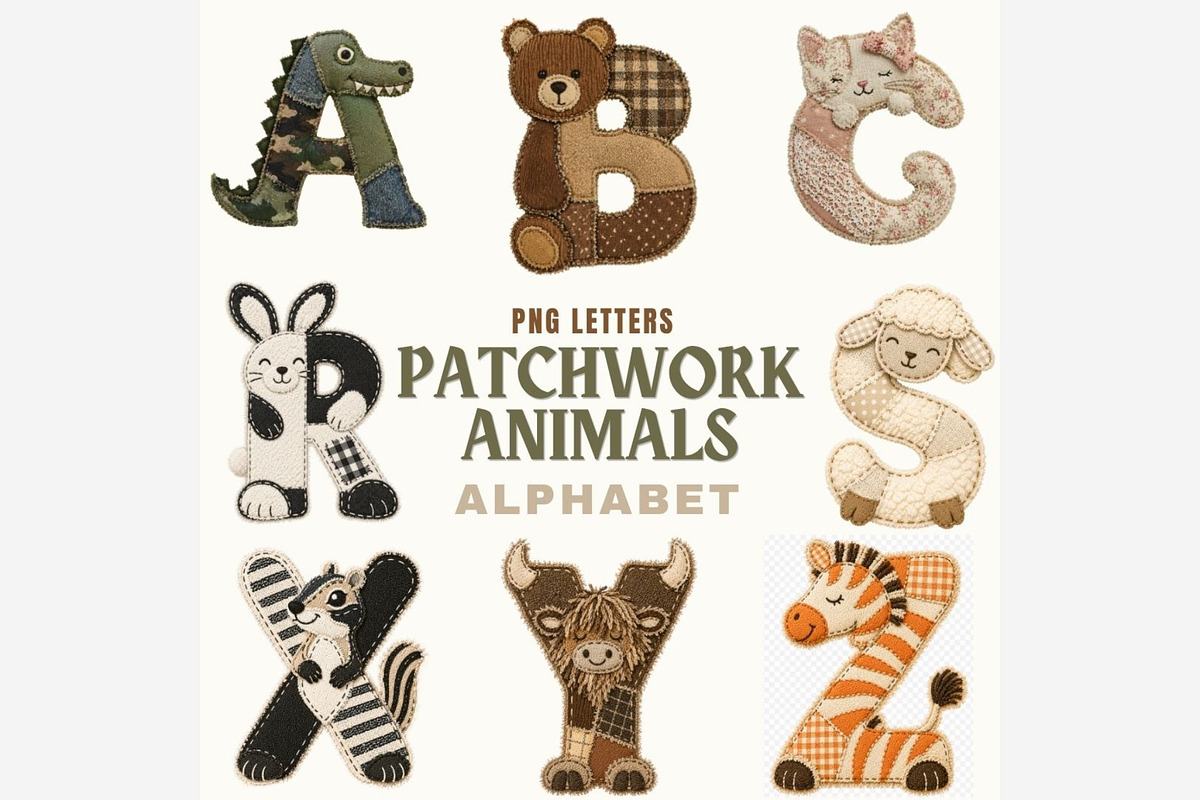 Patchwork Animals Alphabet PNG, a Seasonal Illustration by Tanya Kart (Photo 6 of 6)