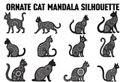 Ornate Cat Mandala Silhouette Design, an Illustration by Creativeshirt (Thumbnail 1 of 13)