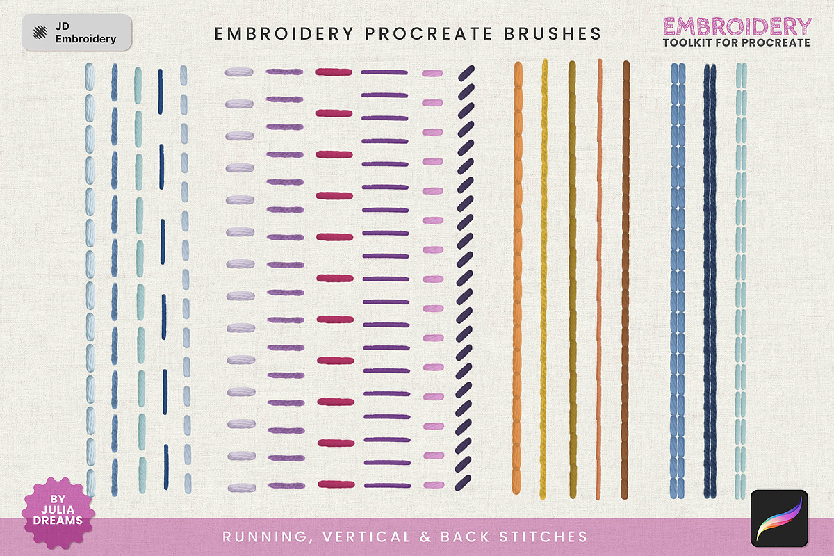 Embroidery Toolkit Procreate Brushes, a Brush Add-On by Julia Dreams (Photo 2 of 9)