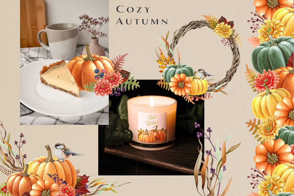 Autumn Pumpkins Watercolor Clipart, a Seasonal Illustration by AnitaPol (Photo 4 of 12)