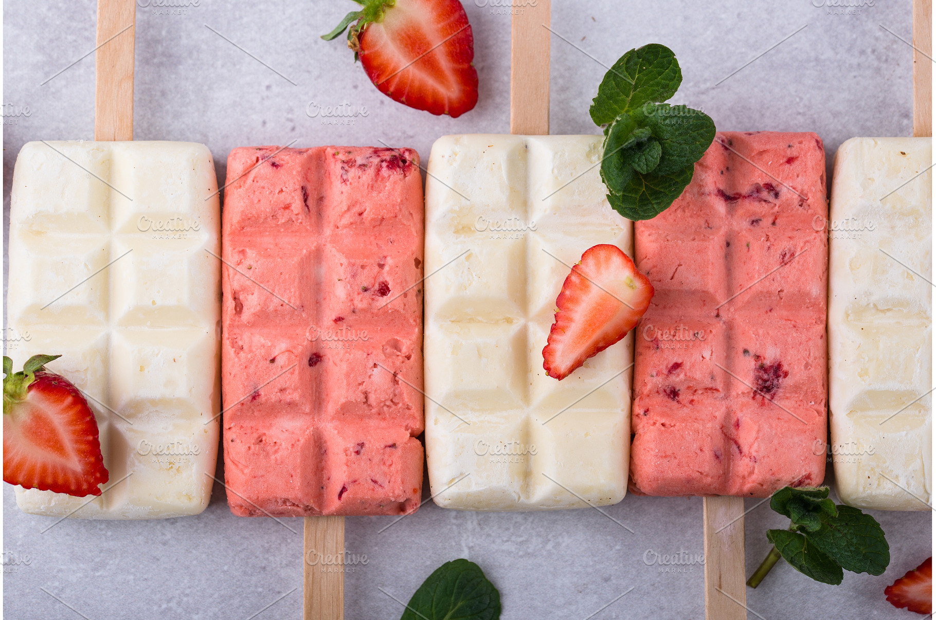 Strawberry ice cream pop sicle with, a Food & Drink Photo by Yulia Furman