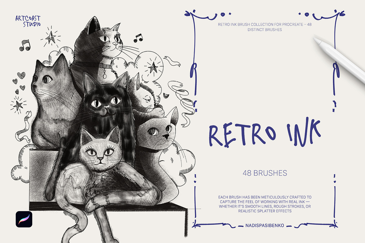 Retro Ink Procreate Brushes, a Brush Add-On by Spasibenko Art (Photo 3 of 8)