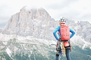 Climber near tofana di rozes stock photo containing achievement and active