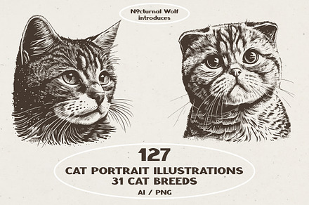 Cat Breeds Portrait Illustrations, an Animal Illustration by Nocturnal Wolf
