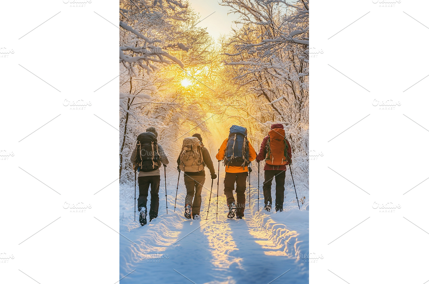 Friends hiking through snowy trail, a Nature Photo by Lermont51