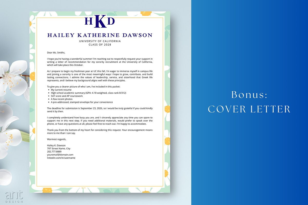 Sorority Resume Template with Photo., a Resume Template by AntDesignStudio (Photo 3 of 5)