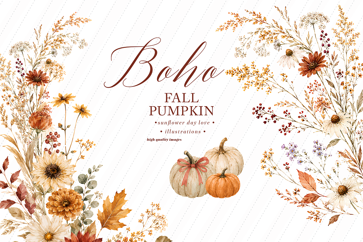 Pumpkin Terracotta Floral Clipart, an Object Illustration by Sunflower Day Love (Photo 2 of 4)
