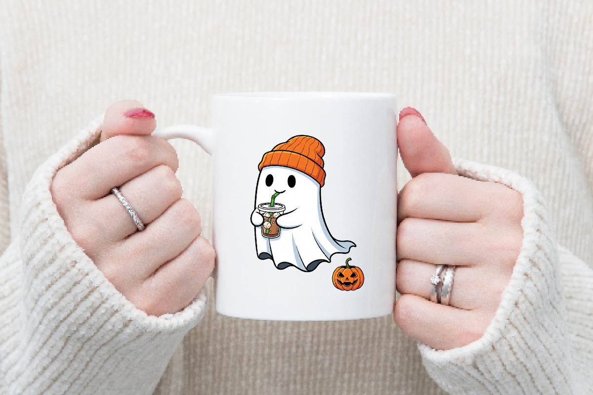 Cute Ghost Drinking Coffee Png, an Illustration by Watercolor design (Photo 2 of 3)