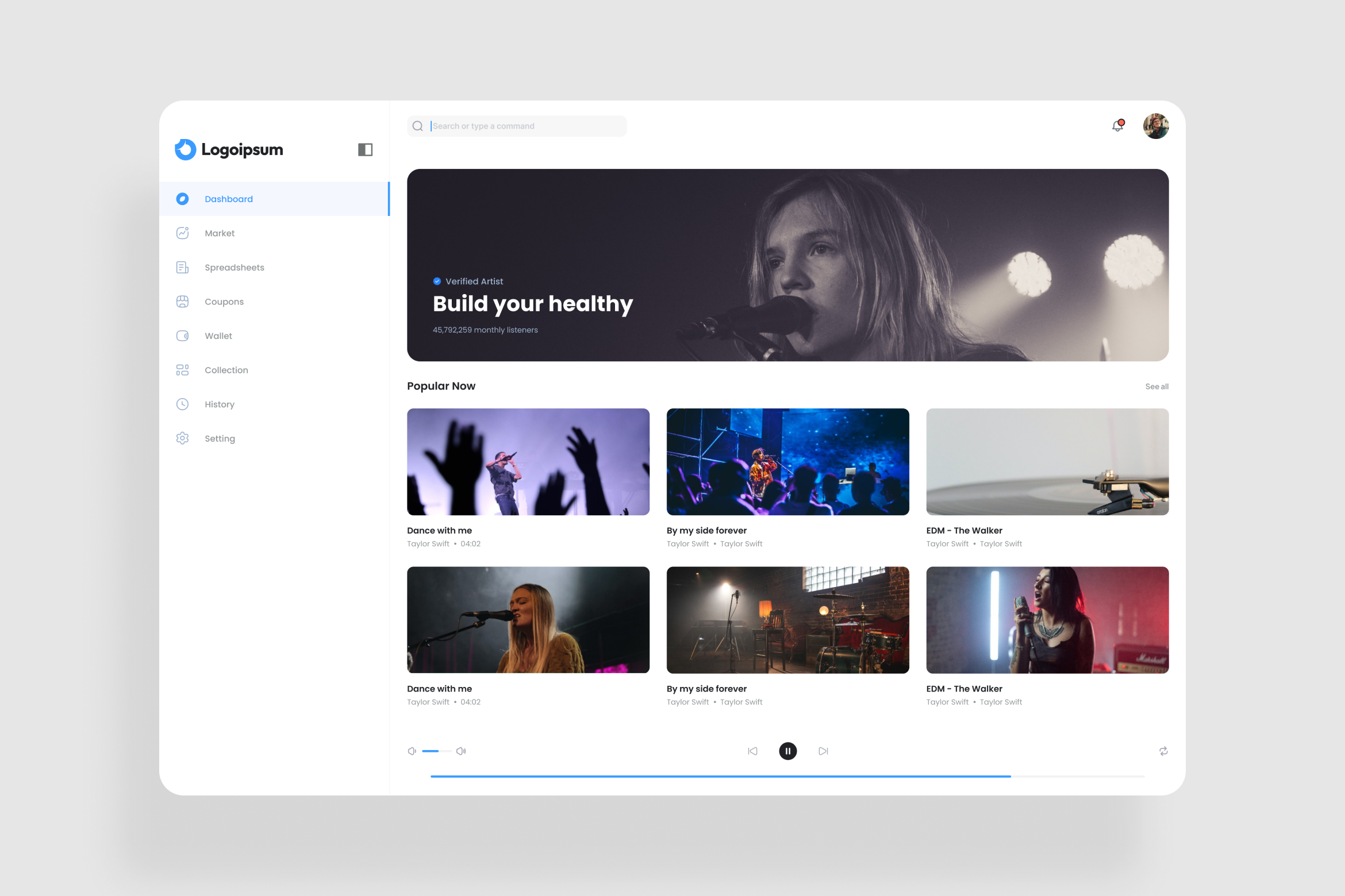 Music Dashboard UI Kit, an UI Kit Template by iDoodle Studio