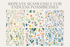 10 Dainty Flowers Seamless Patterns