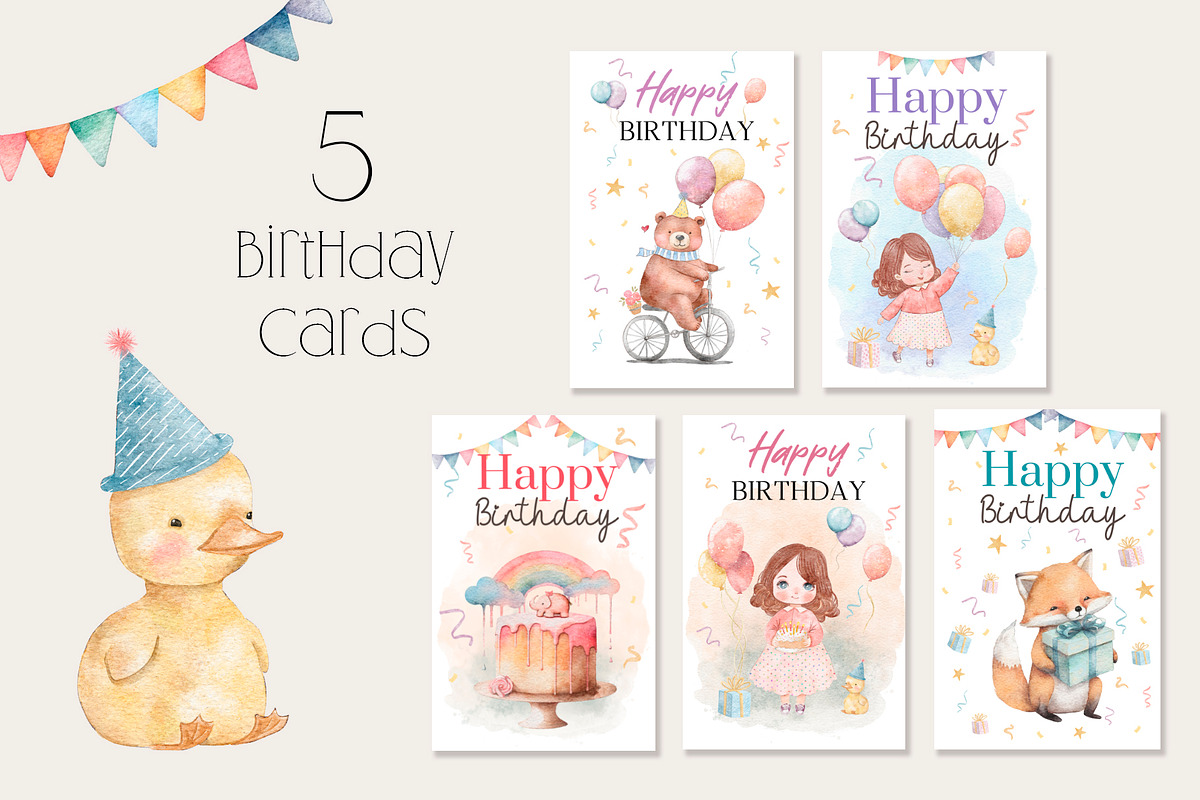 Happy Birthday watercolor collection, a Decorative Illustration by AlineArtStore (Photo 3 of 13)