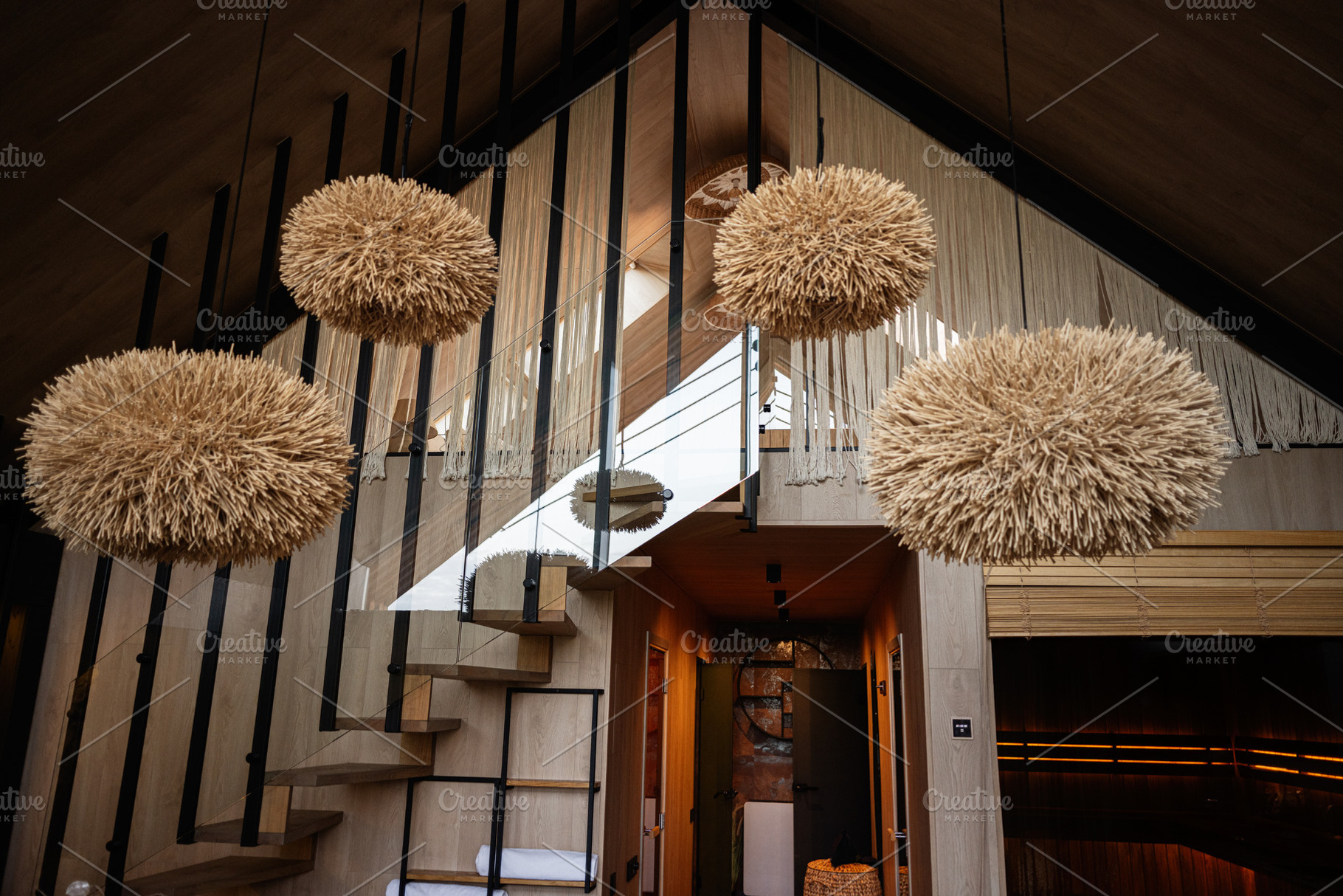 Stylish rustic interior with wooden accents and modern decor elements, a Photo by AS photostudio