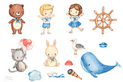 NAUTICAL FRIENDS. Watercolor, an Animal Illustration by OlliArtDesign (Thumbnail 2 of 7)