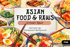 35 - Watercolor Asian Food Clipart