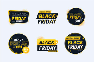 six black friday labels, a Finance Illustration by studiogstock
