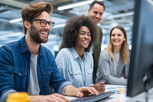 Group of diverse colleagues smiling, a Business Photo by MistyDay