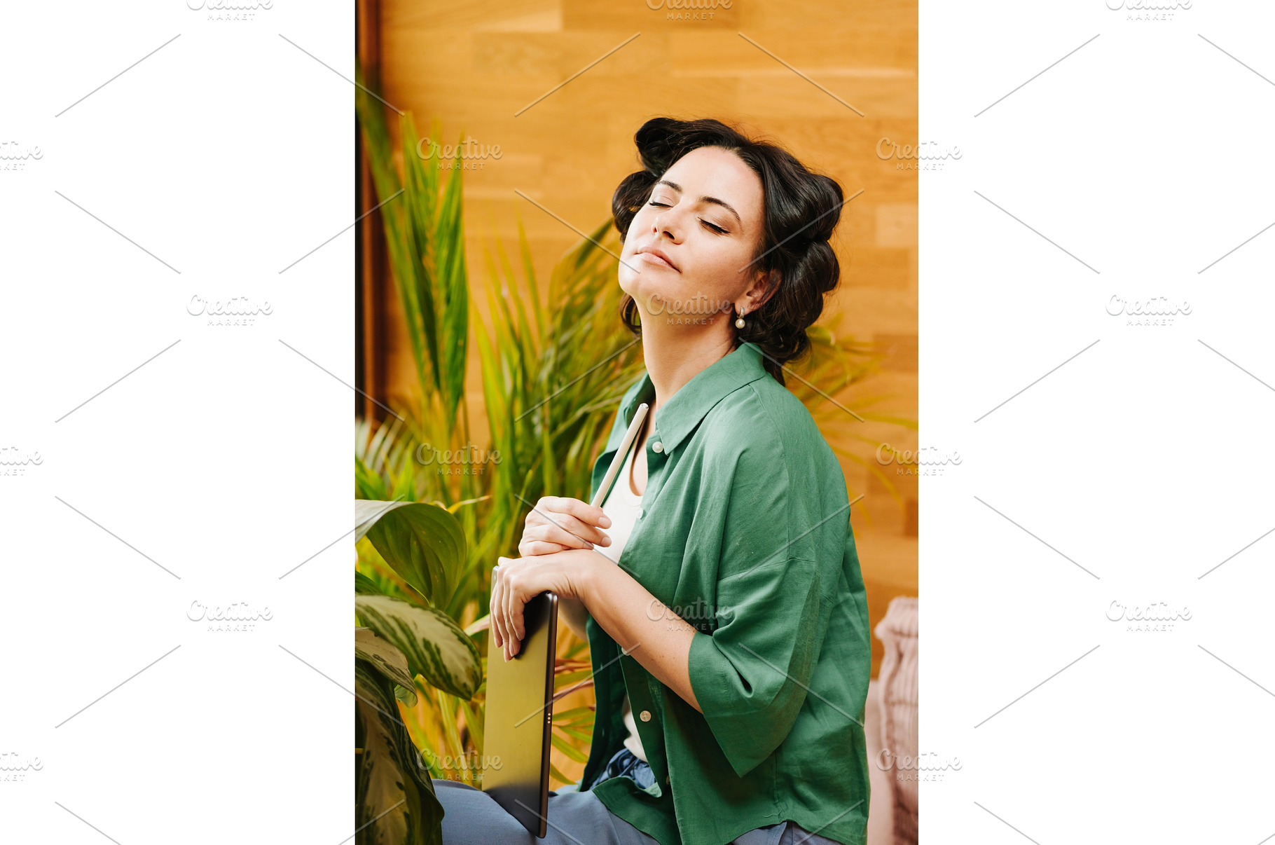 Portrait of woman with hair rollers, a Person Photo by HalfPoint