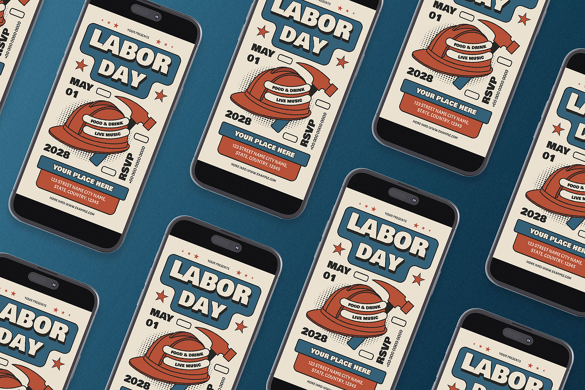 Blue Retro Labor Day Flyer Set, a Flyer Template by Aiyari Graphic (Photo 2 of 3)