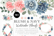 Blush and Navy Watercolor Florals, a Work Illustration by Momo Studio (Thumbnail 12 of 12)