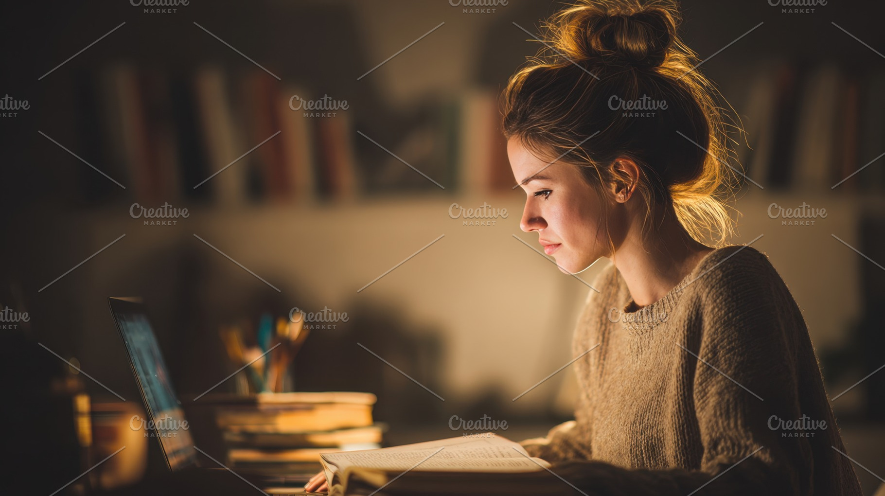 Studying late at night with focus, a Photo by Beautiful things