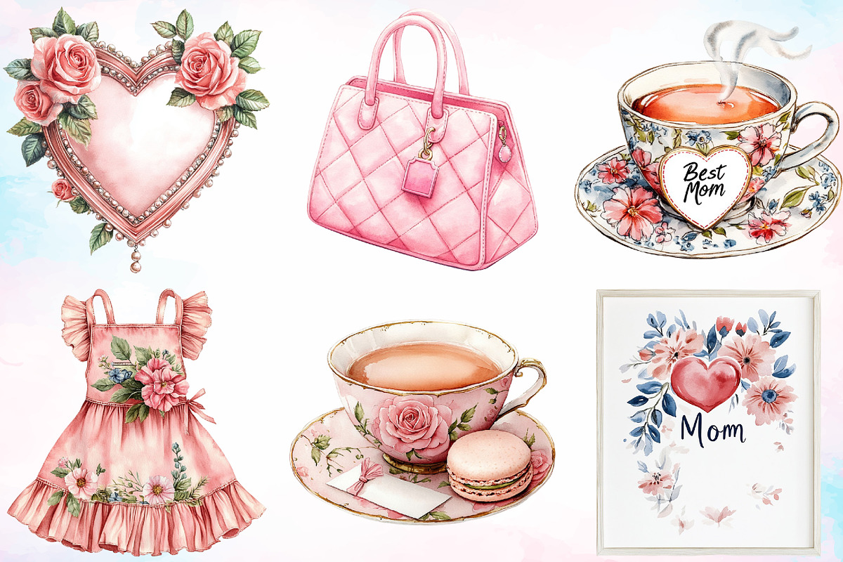 Pink Coquette Mother's Day Clipart, a Seasonal Illustration by Canvas Craft (Photo 2 of 4)