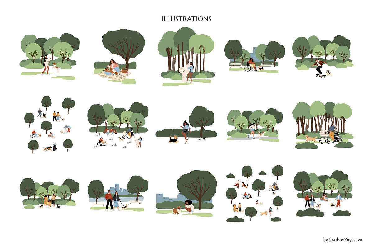 People and dogs in park illustration, a Person Illustration by LyubovZaytseva (Photo 16 of 22)