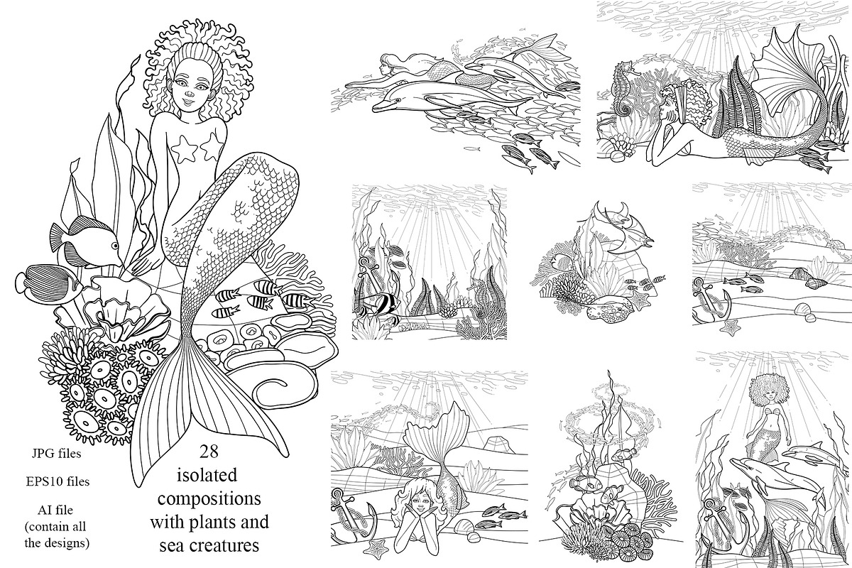 Ocean Paradise - vector mermaids, an Animal Illustration by Ekaterina Glazkova (Photo 3 of 5)