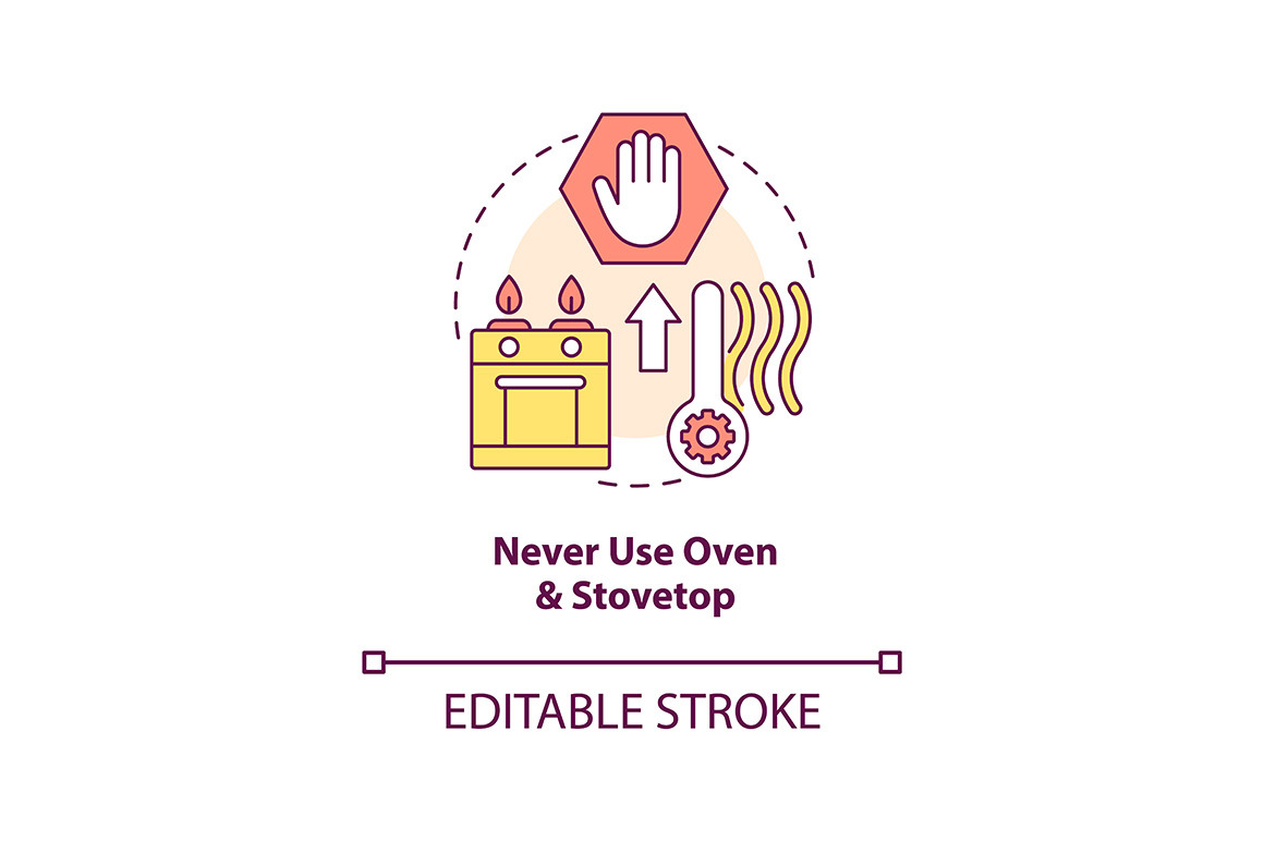 Never use oven to warm house icon, an Outline Icon by IMG Visuals