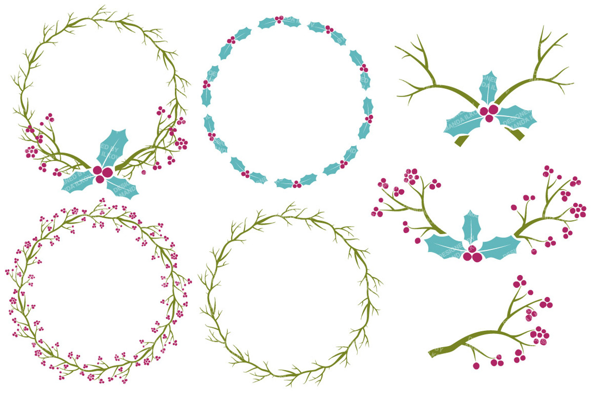 Bohemian Christmas Holly Vectors, an Illustration by Amanda Ilkov (Photo 3 of 5)