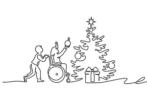 Child in wheelchair decorates a, a Person Illustration by Valenty