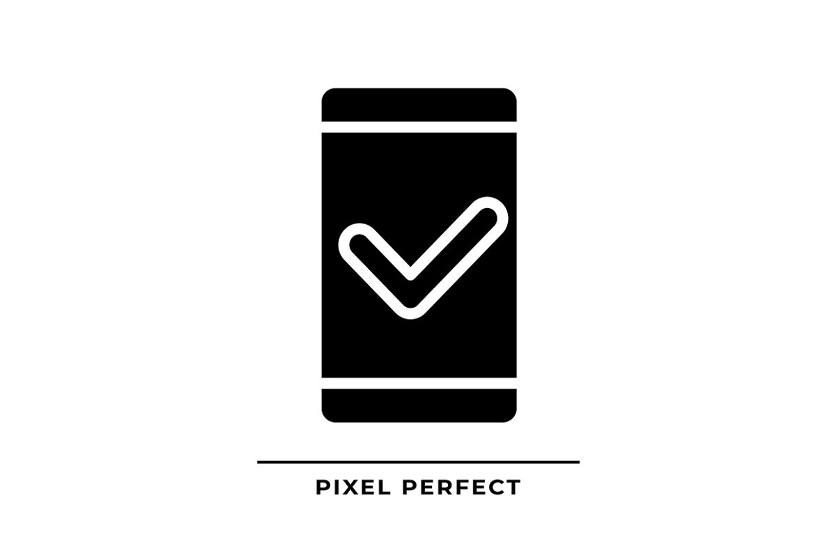 Mobile phone with check mark black, an Icon by IMG Visuals