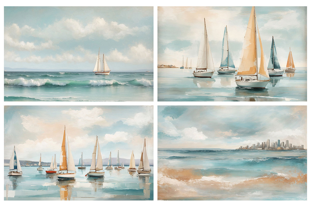 Seascape Oil Painting 'Sailboat', a Background Graphic by by creative paper (Photo 13 of 16)