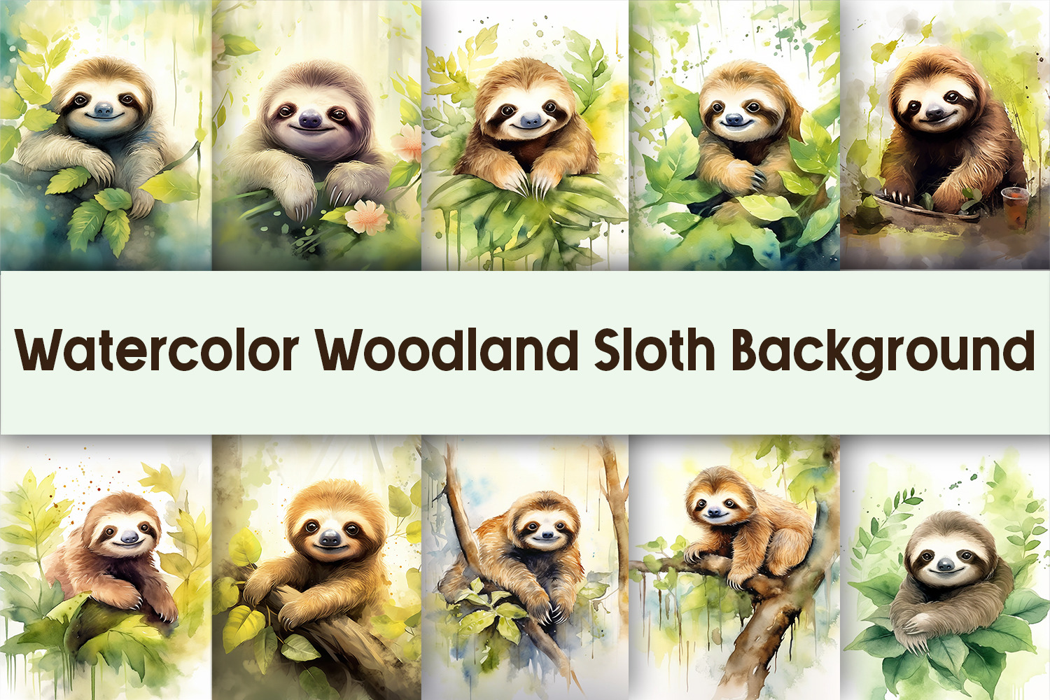 Watercolor Woodland Sloth Background, a Background Graphic by AdriOP
