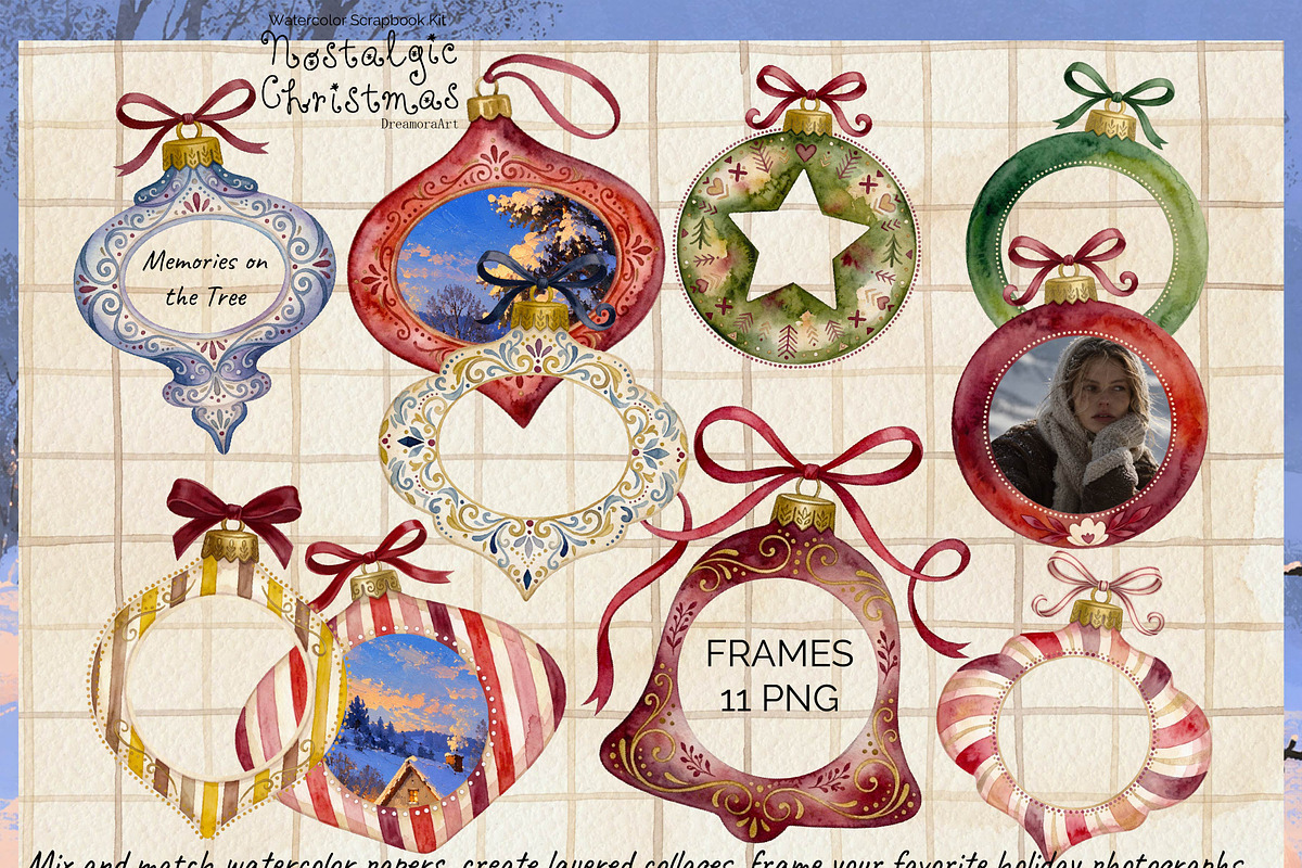 Christmas Watercolor Scrapbook Kit, a Background Graphic by DreamoraArt (Photo 4 of 6)