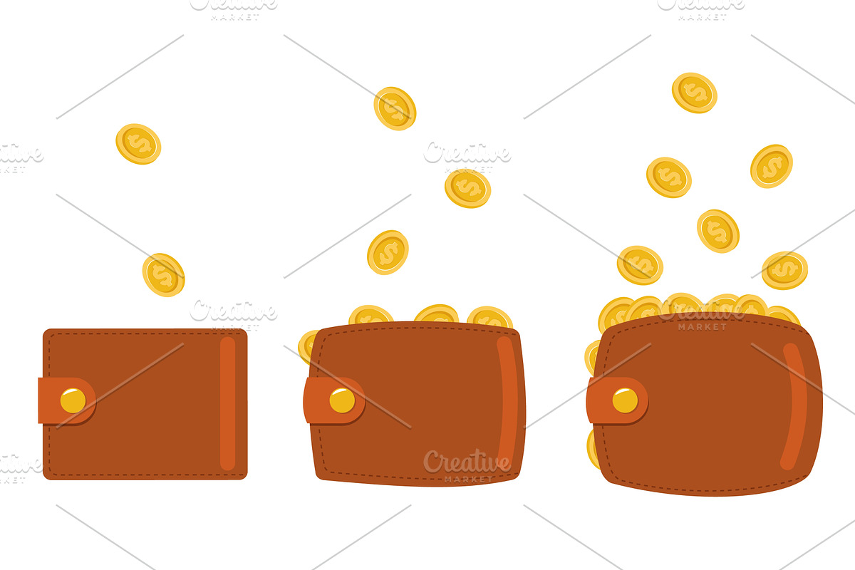 Stages of filling wallet gold coins, a Finance Illustration by Vectorbuum