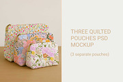 Three Quilted Pouches PSD MOCKUP, a Packaging Mockup by jenartstudio (Thumbnail 1 of 2)
