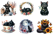 Watercolor Floral Black Cat Clipart, an Illustration by DreamArtGraphic (Thumbnail 4 of 5)