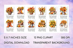 Sunflower Watercolor Autumn Clipart