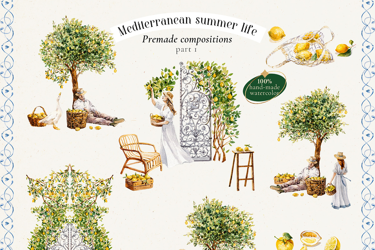 Watercolor Mediterranean summer life, a Decorative Illustration by Pamyatka Shop (Photo 18 of 25)