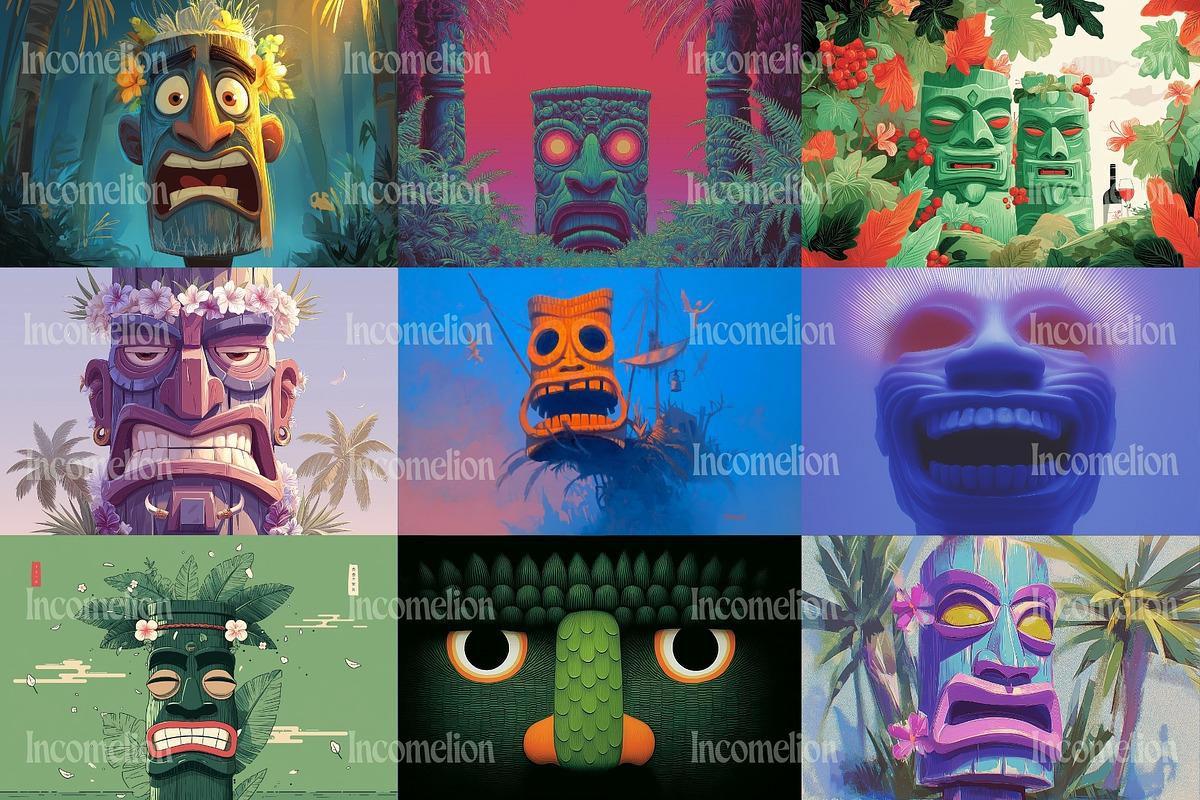 120 Tropical Tiki Mask Illustrations, a Decorative Illustration by Incomelion (Photo 12 of 20)