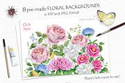 30% OFF! Watercolor Flowers and Bird, a Texture Illustration by Eva Katerina (Thumbnail 2 of 8)