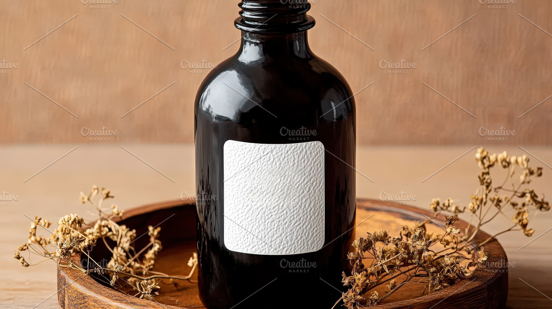 Dark Glass Bottle White Label Mockup, a Background Photo by Virgo Studio