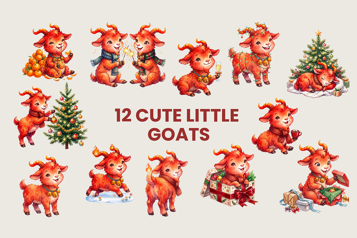 New Year Clipart Pack Fire Goat 2027, an Animal Illustration by lukodje (Photo 2 of 7)
